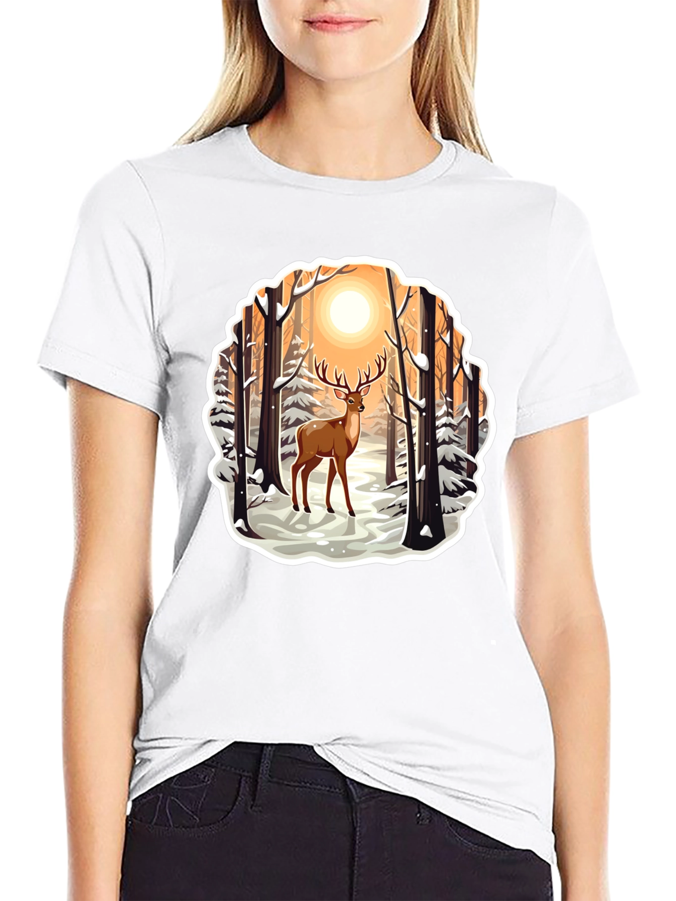 Deer in Winter Forest Graphic T-Shirt