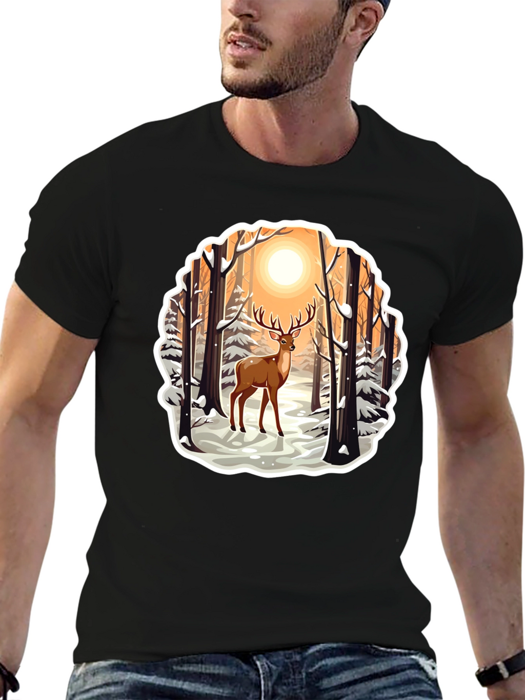 Deer in Winter Forest Graphic T-Shirt