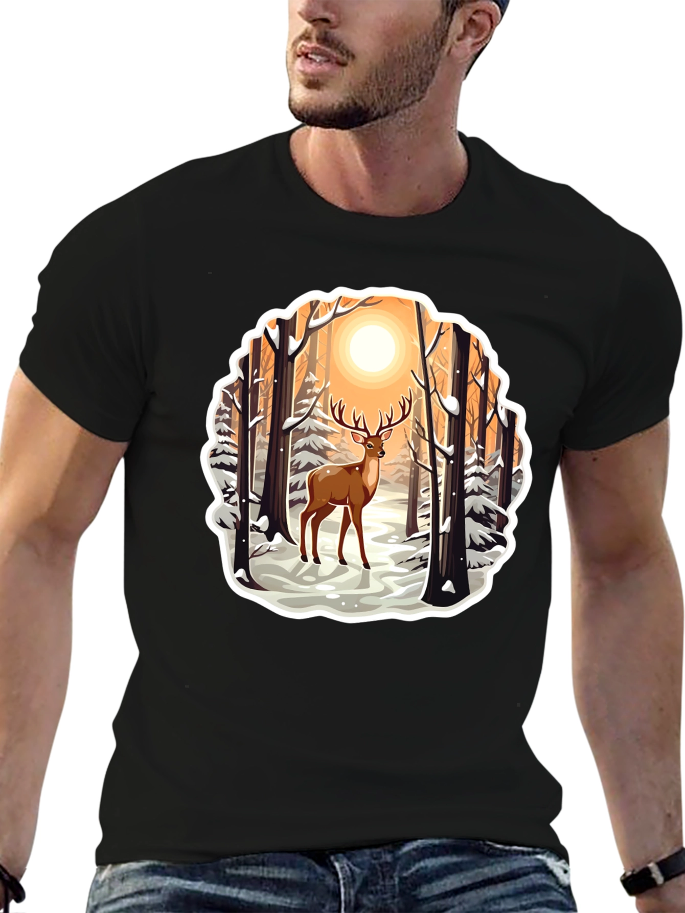 Deer in Winter Forest Graphic T-Shirt