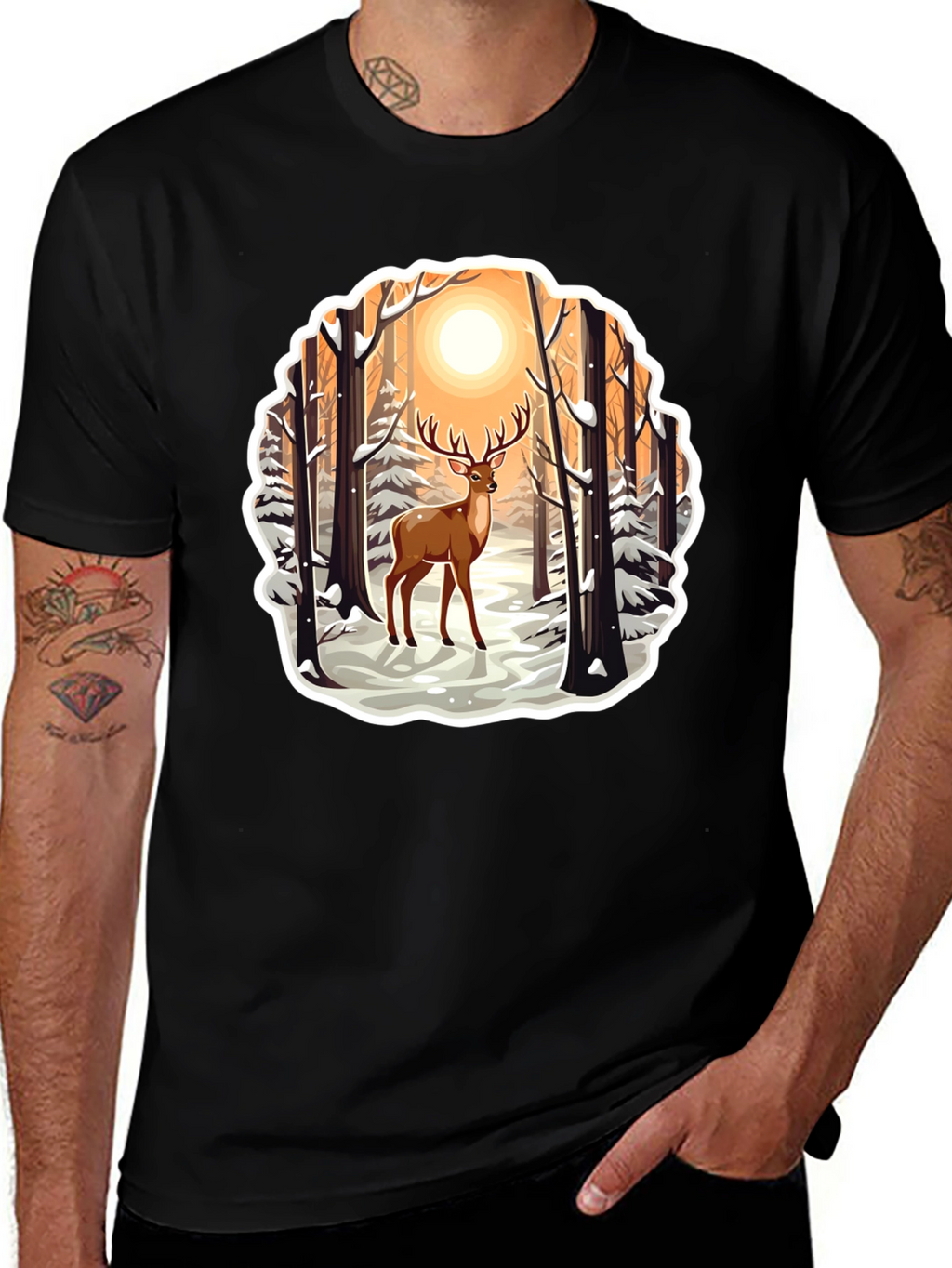 Deer in Winter Forest Graphic T-Shirt
