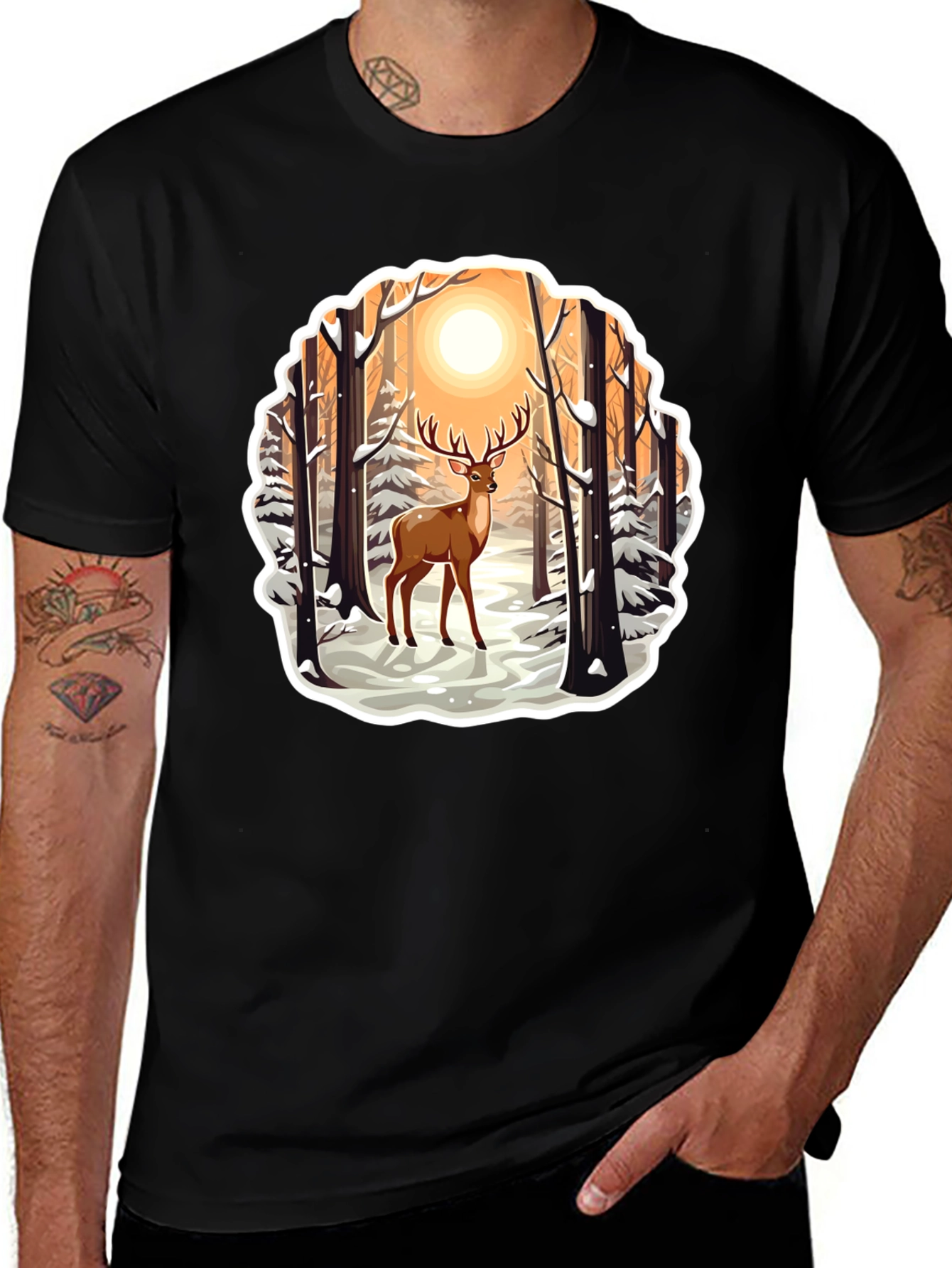 Deer in Winter Forest Graphic T-Shirt