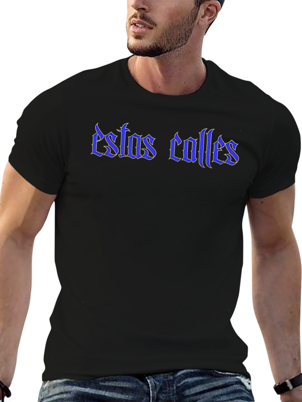 Estas Calles Graphic Tee - Blue Text on Black