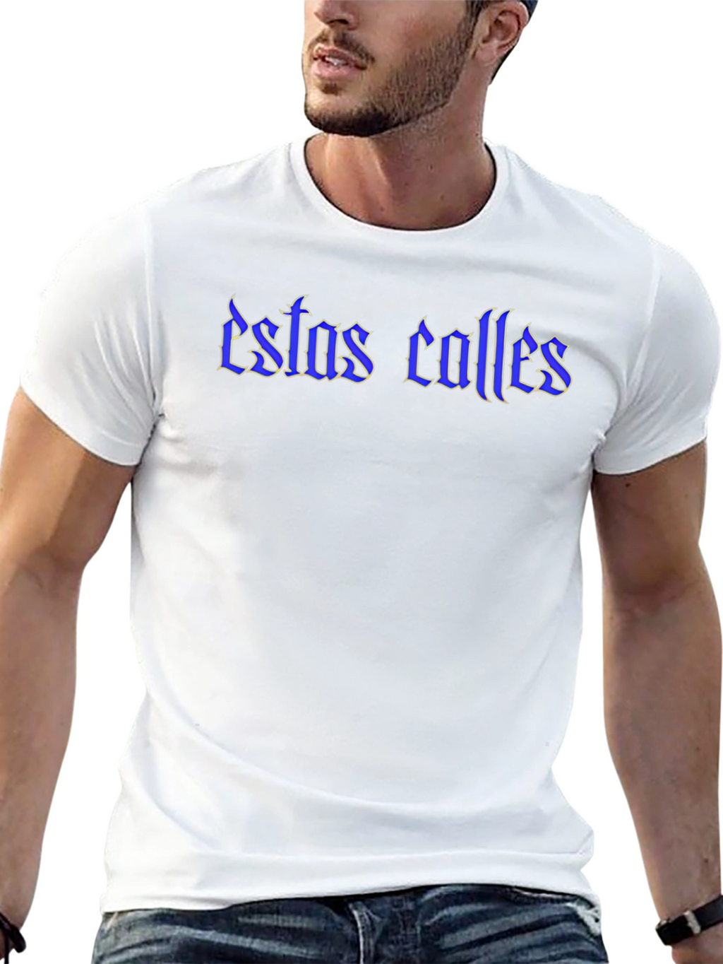 Estas Calles Graphic Tee - Blue Text on Black