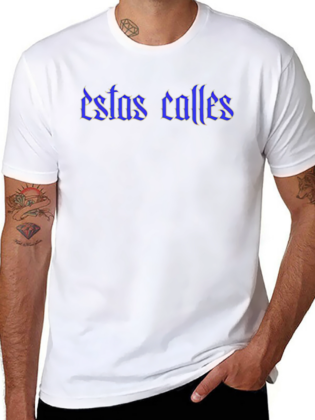 Estas Calles Graphic Tee - Blue Text on Black