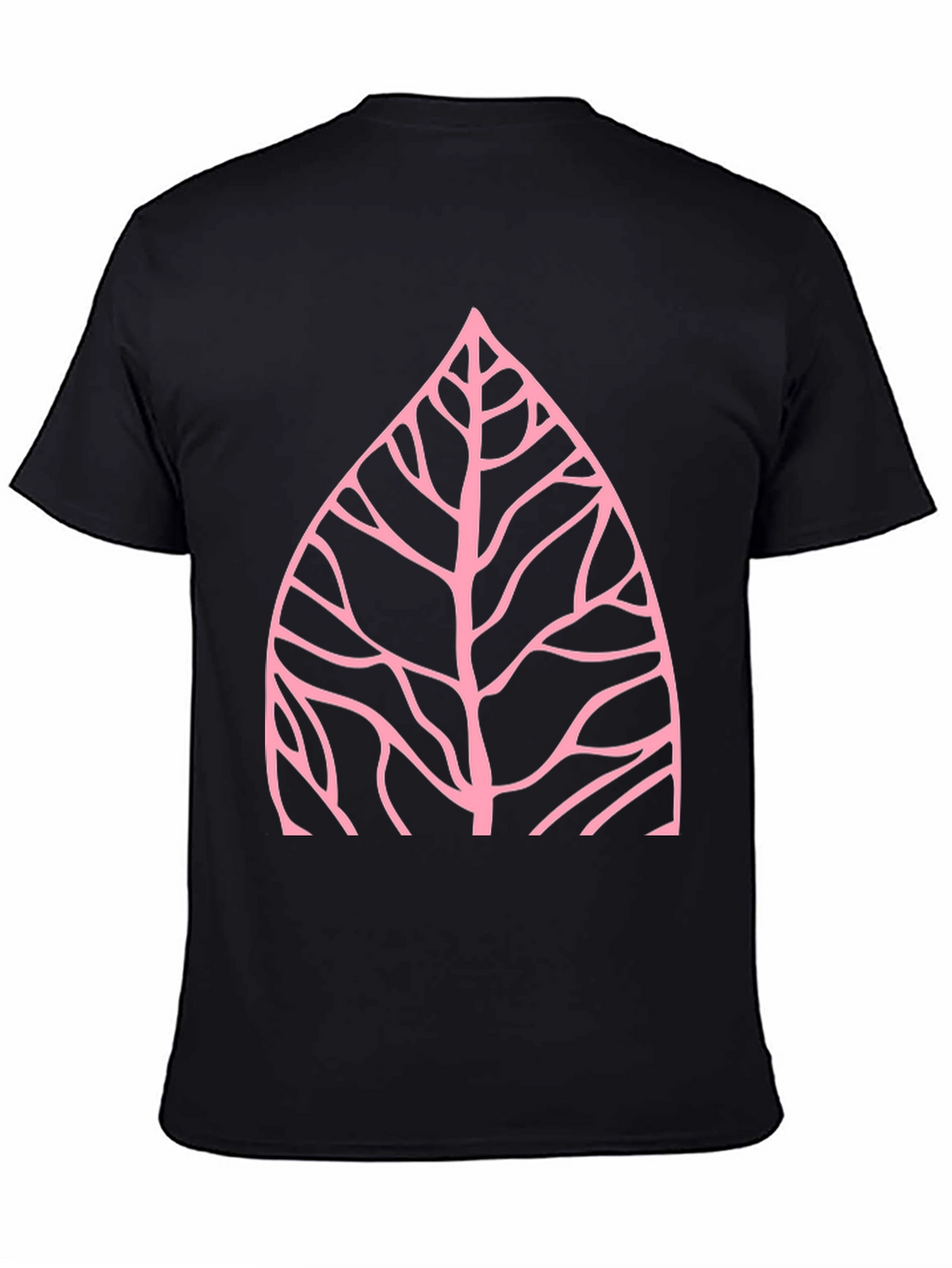 Nature Inspired Pink Leaf Graphic Black T-Shirt