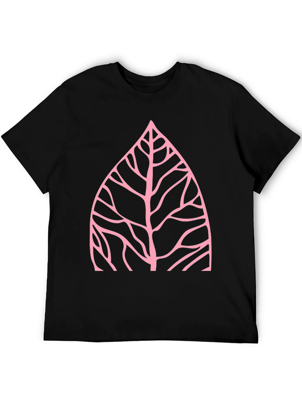 Nature Inspired Pink Leaf Graphic Black T-Shirt