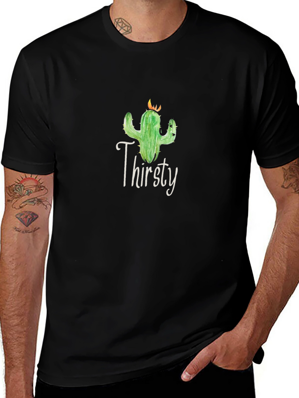 Thirsty Cactus Graphic Tee - Unisex Black T-Shirt