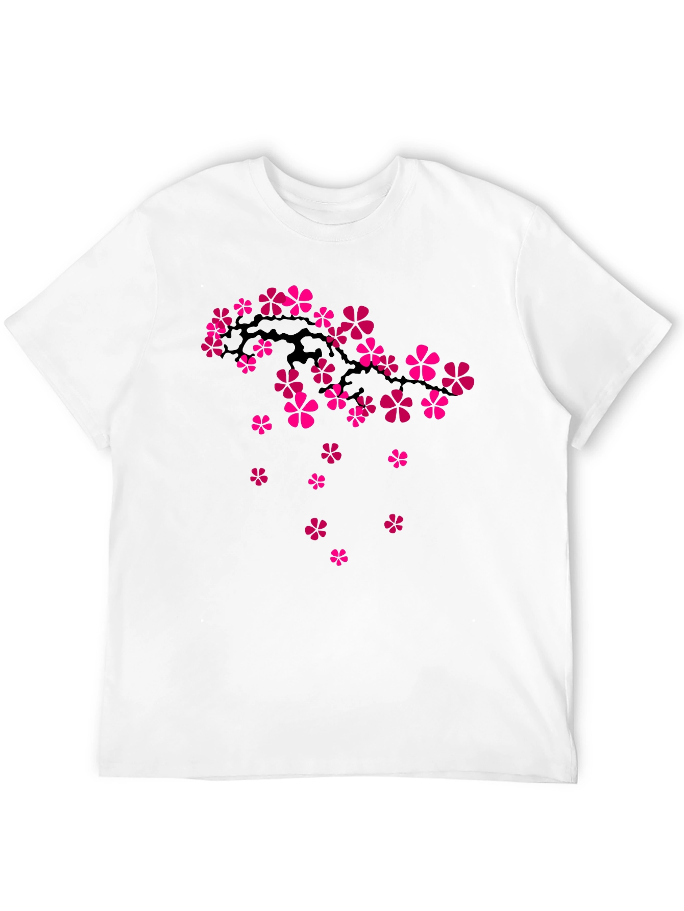 Cherry Blossom Branch Graphic Tee - Black Cotton T-Shirt
