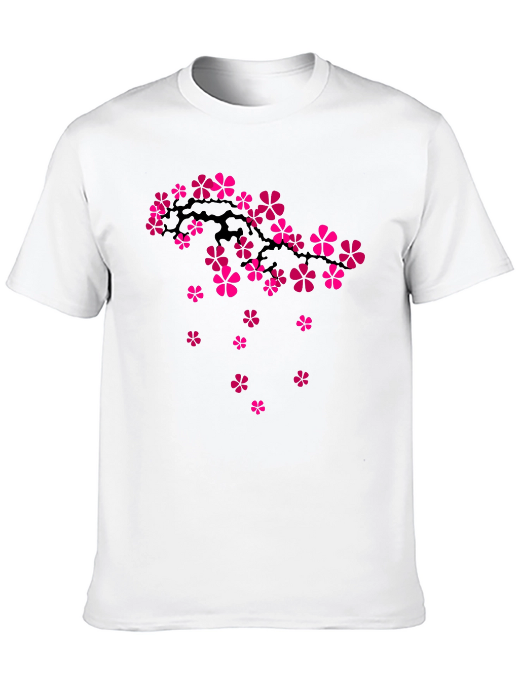 Cherry Blossom Branch Graphic Tee - Black Cotton T-Shirt