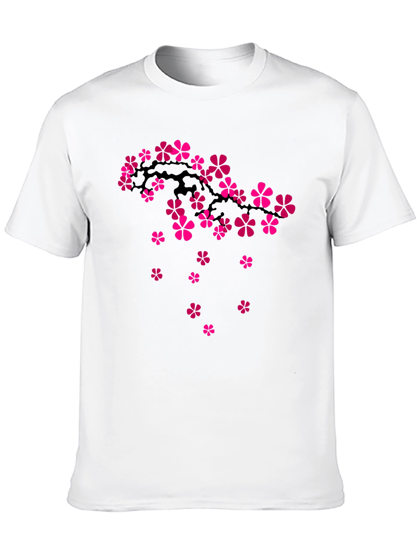 Cherry Blossom Branch Graphic Tee - Black Cotton T-Shirt
