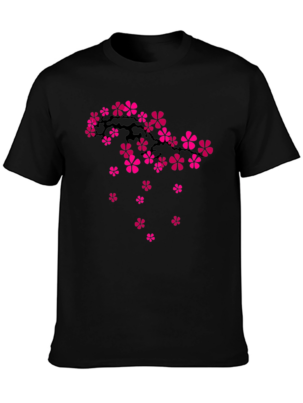 Cherry Blossom Branch Graphic Tee - Black Cotton T-Shirt