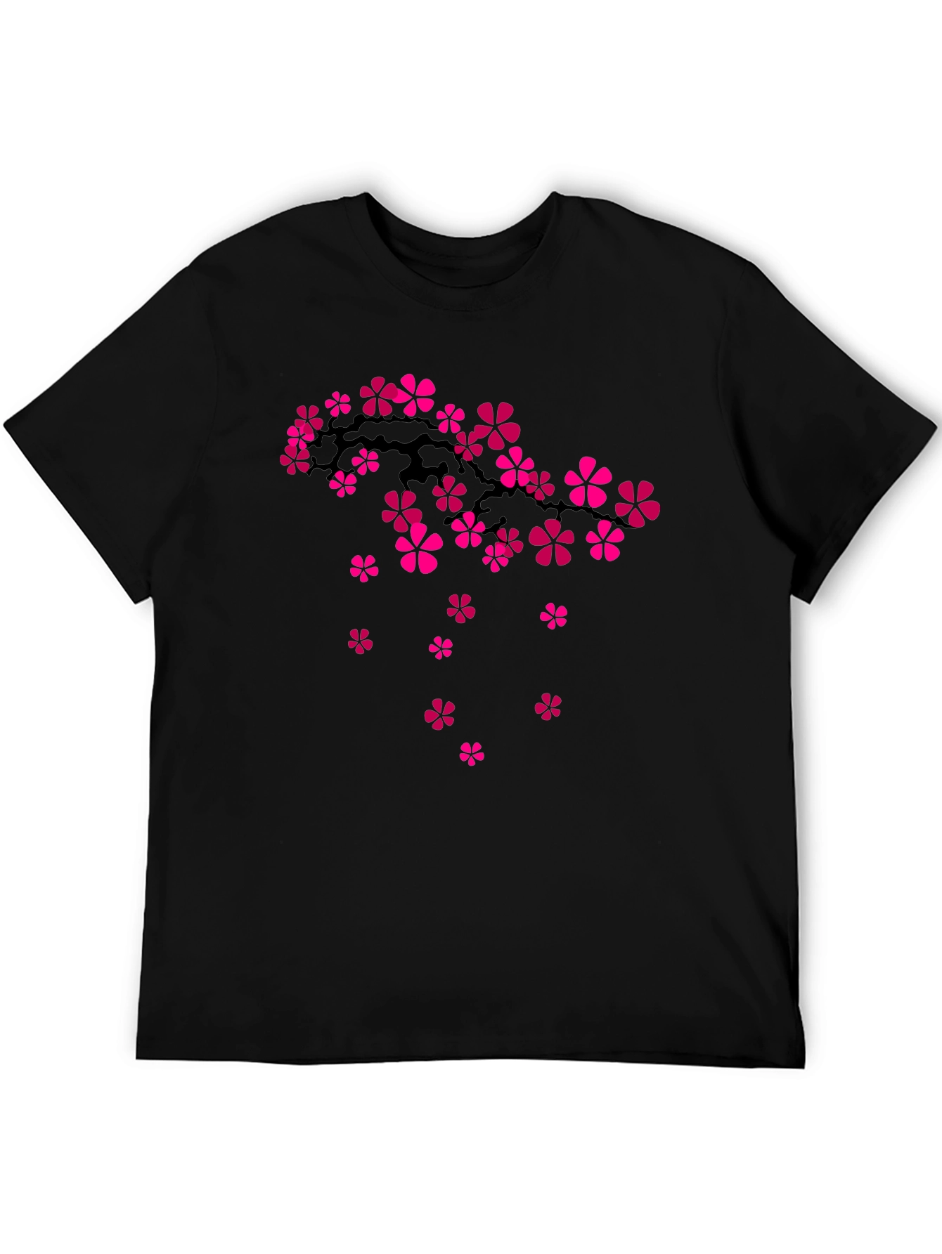 Cherry Blossom Branch Graphic Tee - Black Cotton T-Shirt