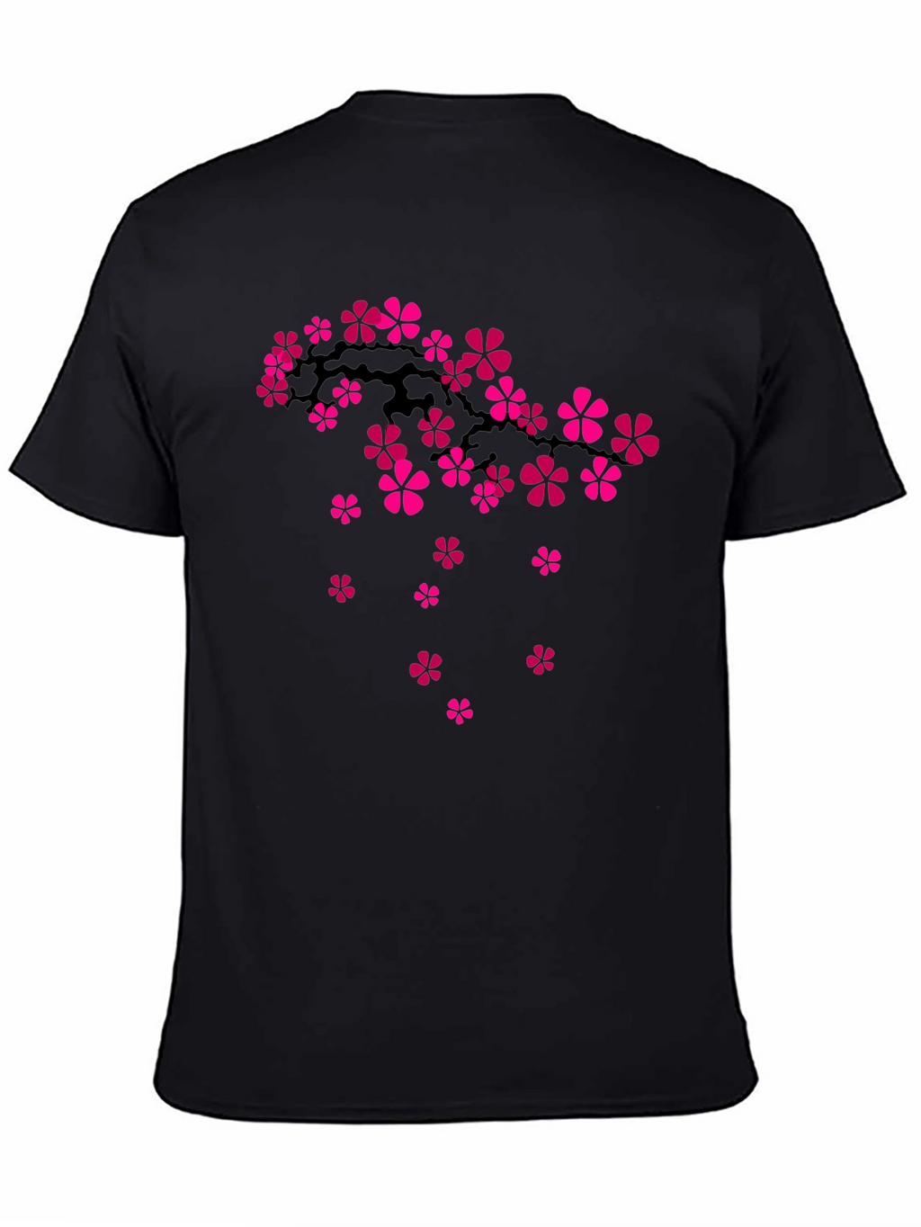 Cherry Blossom Branch Graphic Tee - Black Cotton T-Shirt