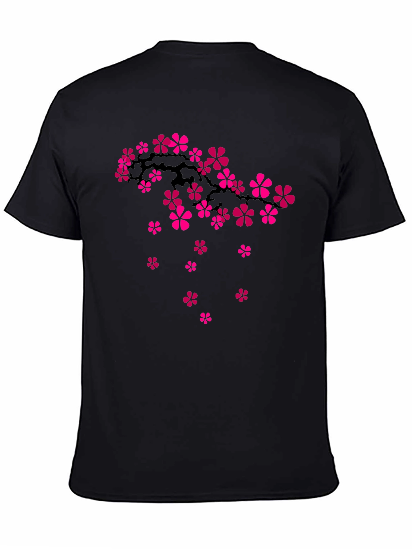 Cherry Blossom Branch Graphic Tee - Black Cotton T-Shirt
