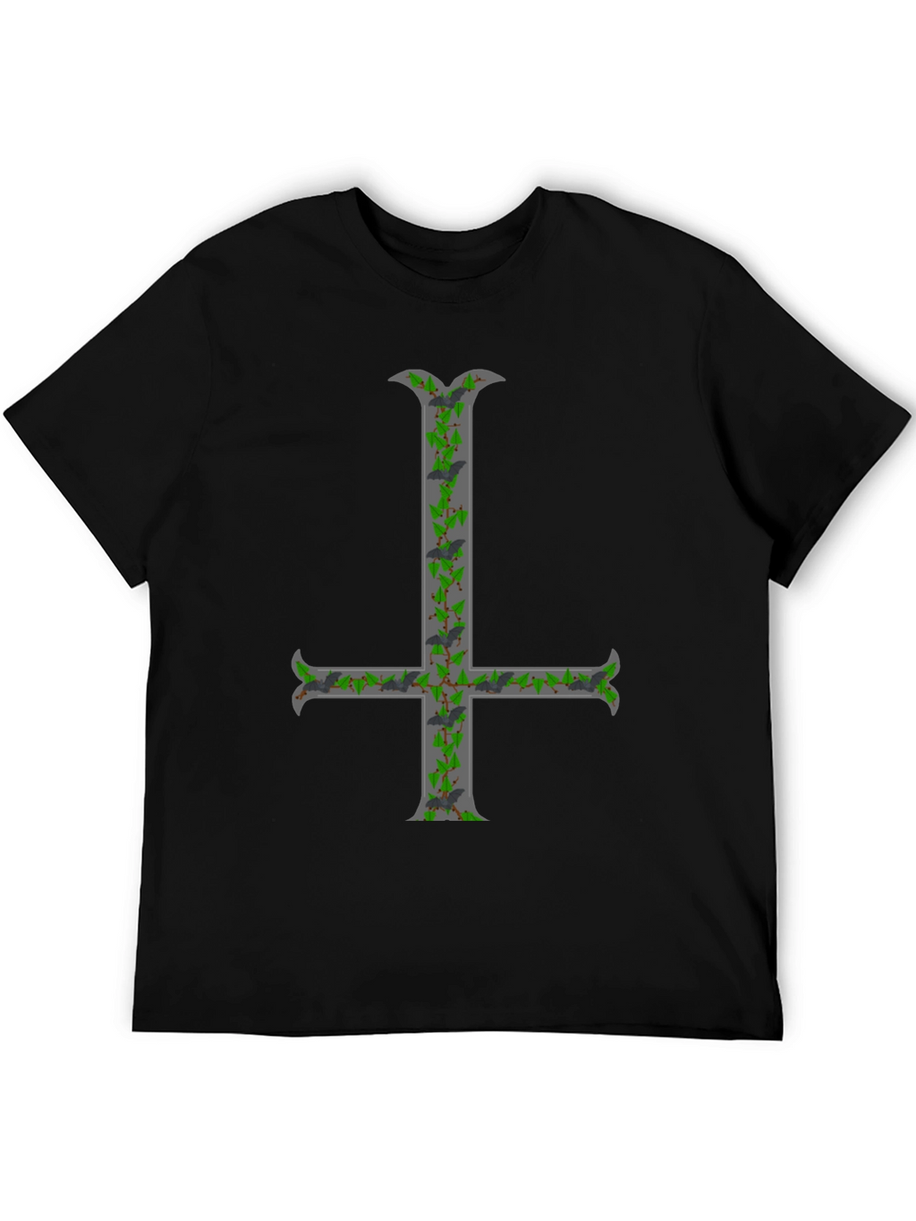 Inverted Cross T-Shirt with Bats and Ivy