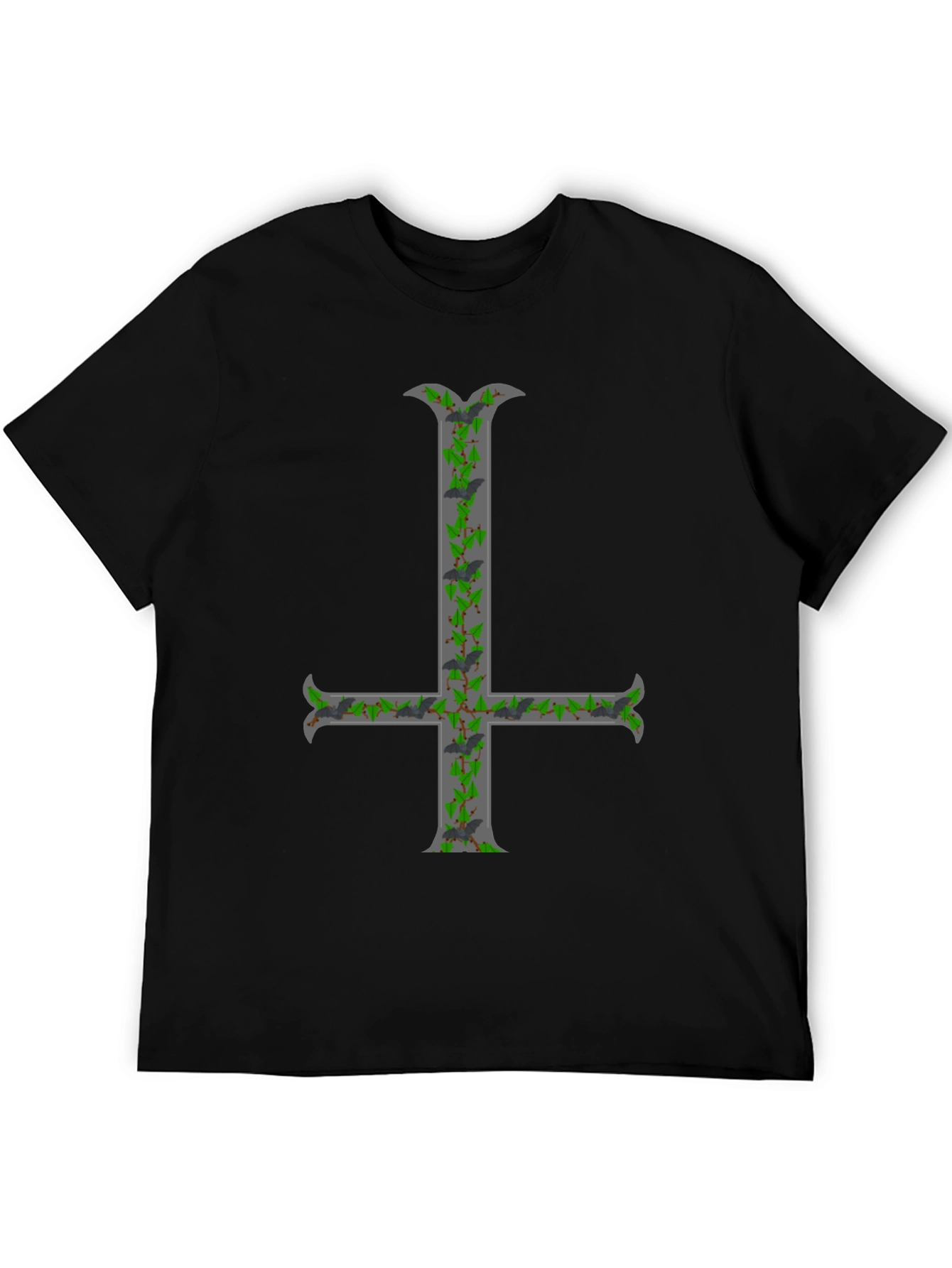 Inverted Cross T-Shirt with Bats and Ivy