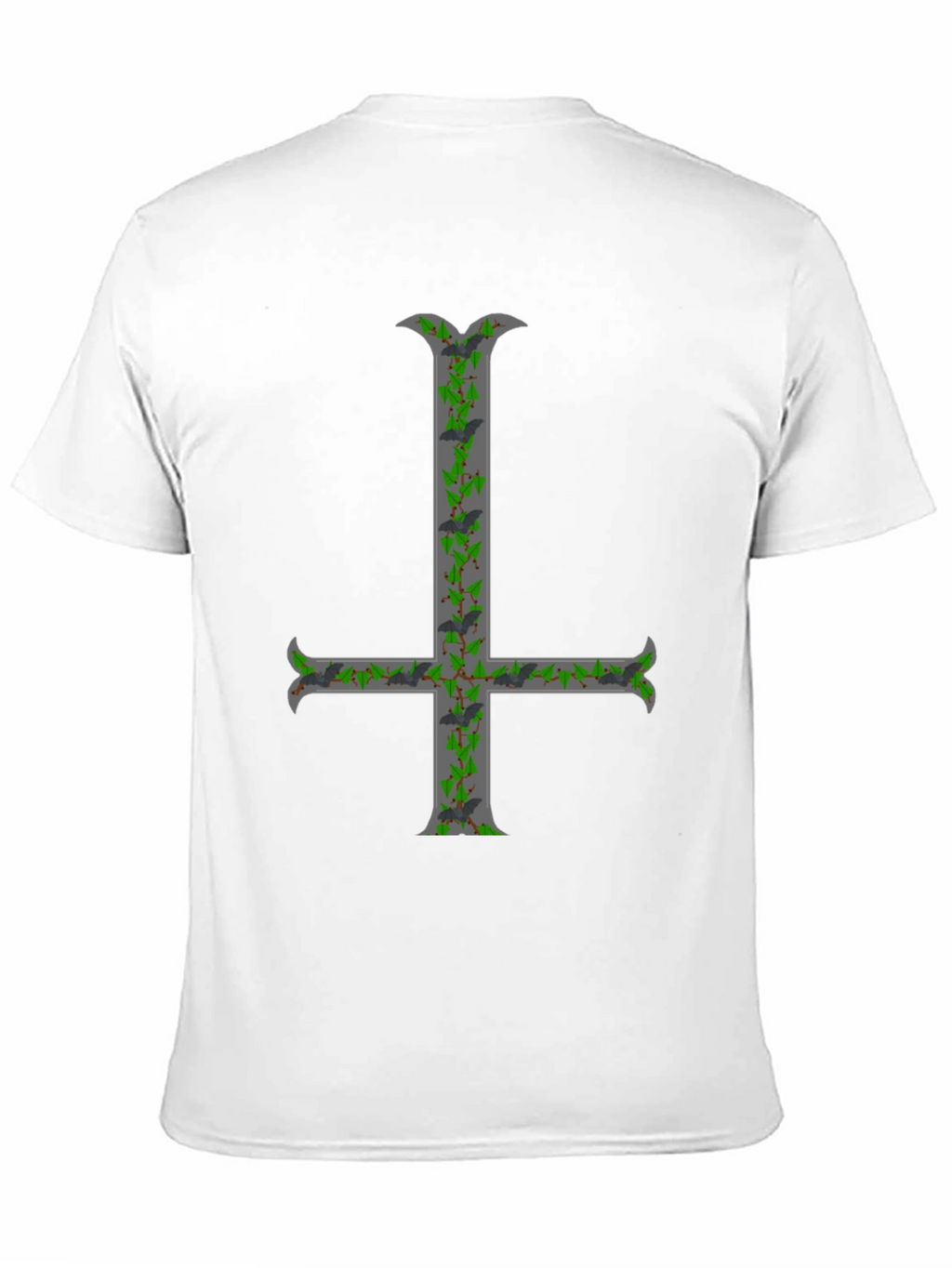 Inverted Cross T-Shirt with Bats and Ivy
