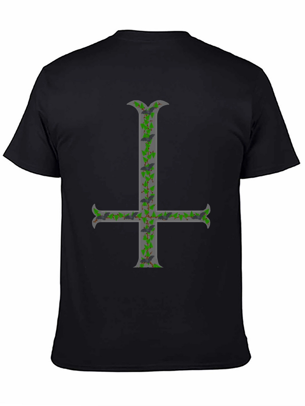 Inverted Cross T-Shirt with Bats and Ivy
