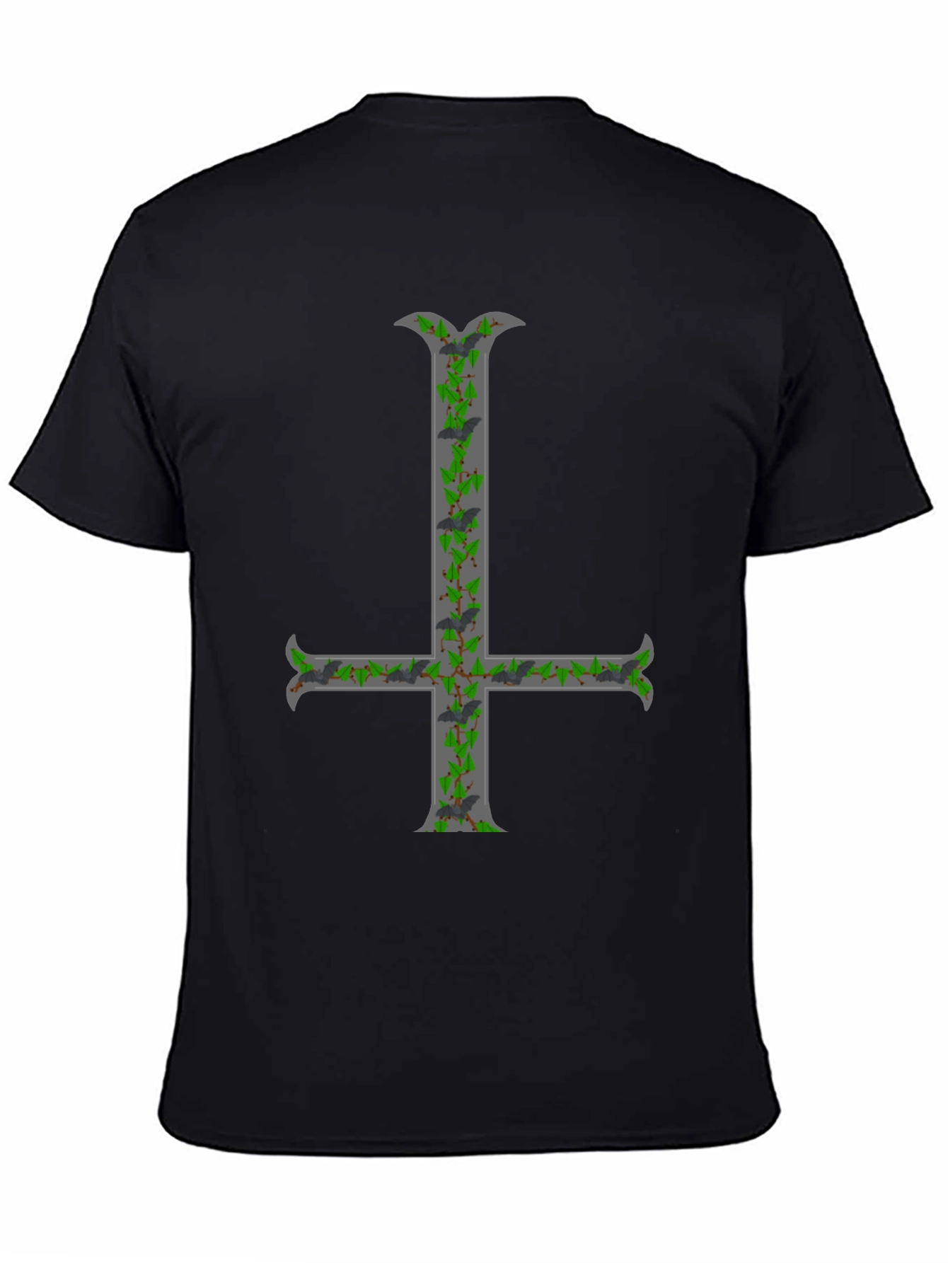 Inverted Cross T-Shirt with Bats and Ivy