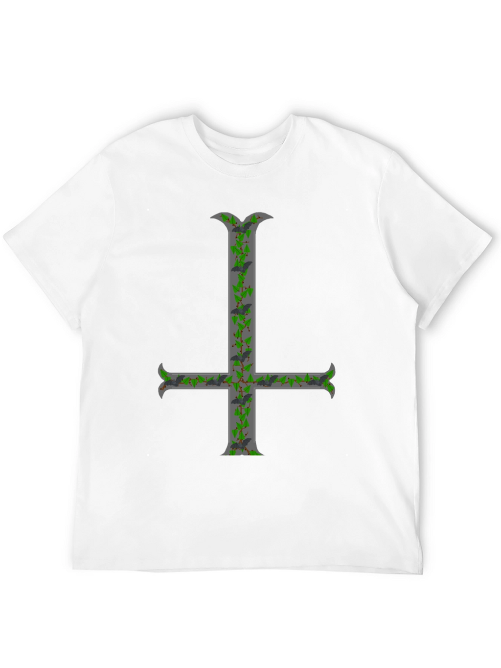 Inverted Cross T-Shirt with Bats and Ivy