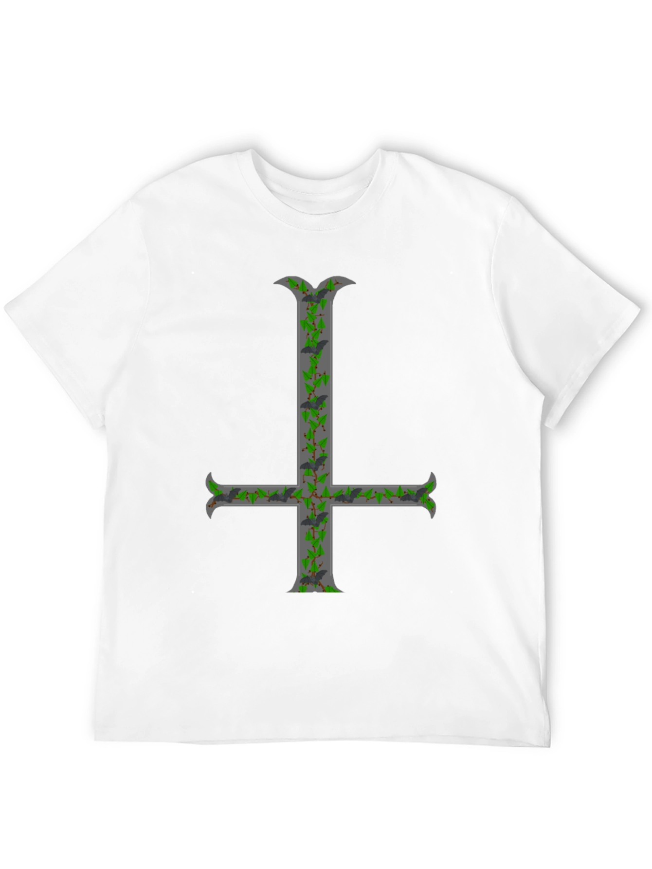 Inverted Cross T-Shirt with Bats and Ivy