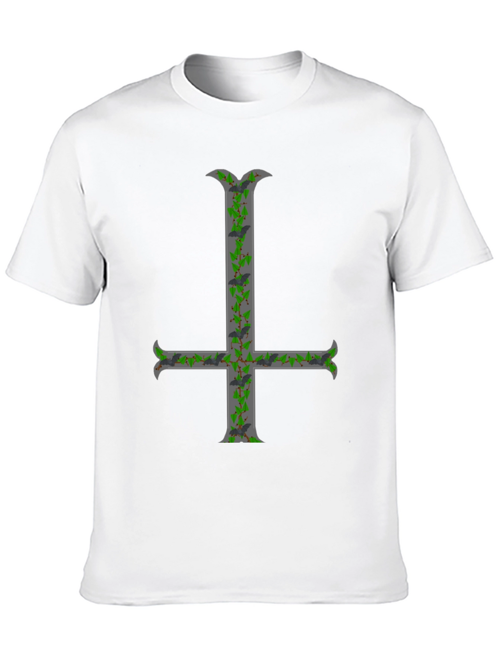 Inverted Cross T-Shirt with Bats and Ivy