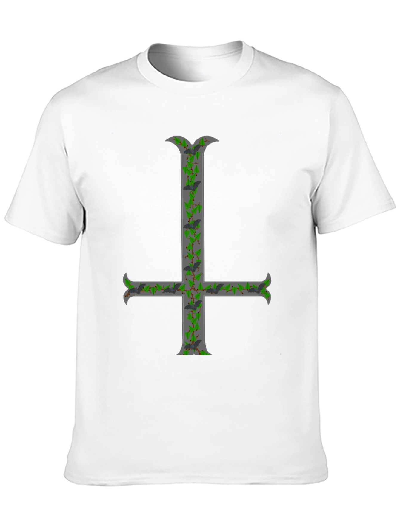 Inverted Cross T-Shirt with Bats and Ivy