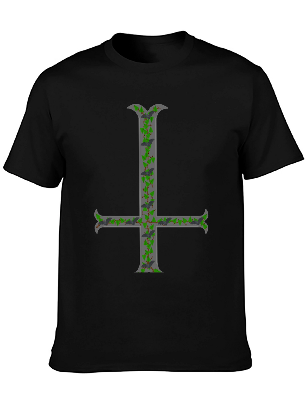 Inverted Cross T-Shirt with Bats and Ivy