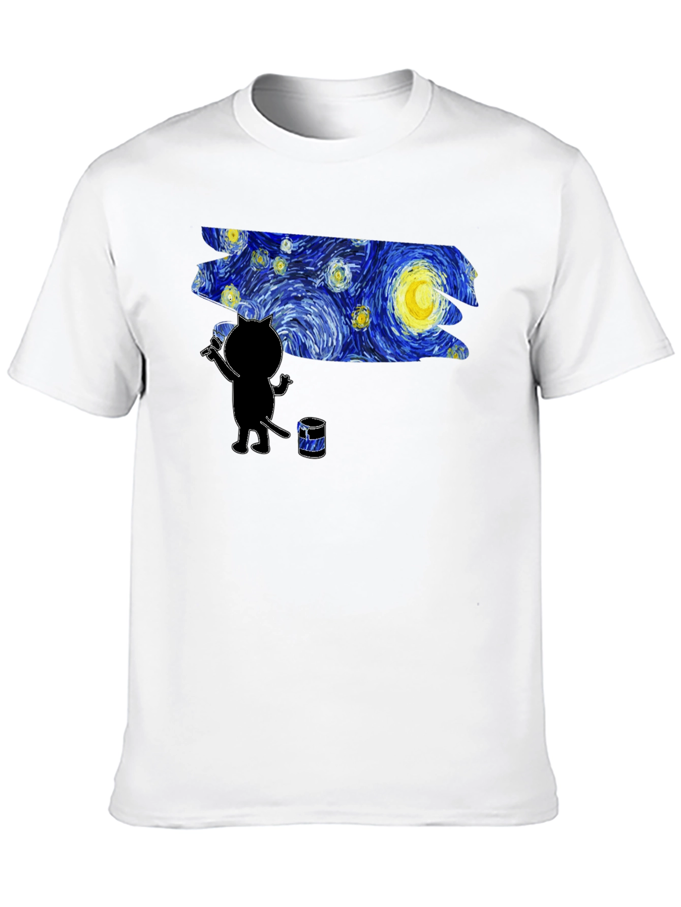 Starry Night Cat Artist Graphic Tee - Black