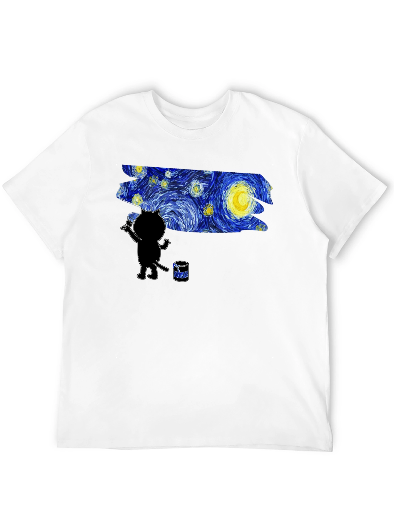 Starry Night Cat Artist Graphic Tee - Black