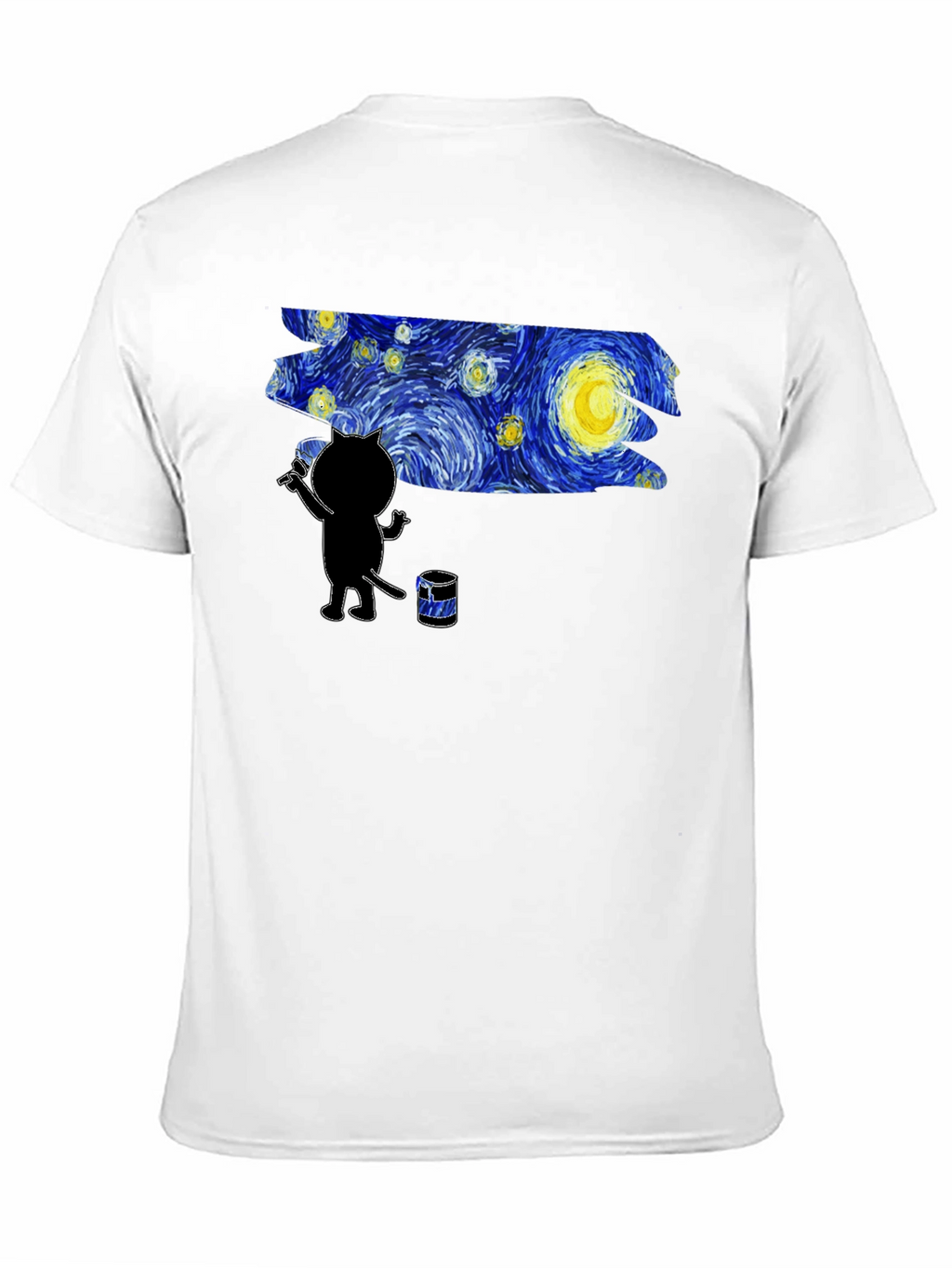 Starry Night Cat Artist Graphic Tee - Black