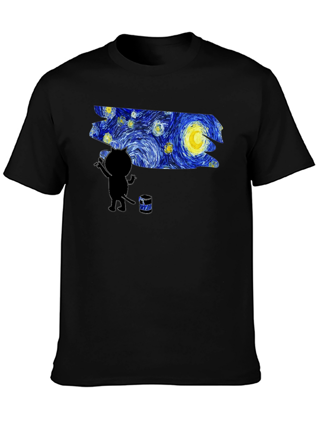 Starry Night Cat Artist Graphic Tee - Black