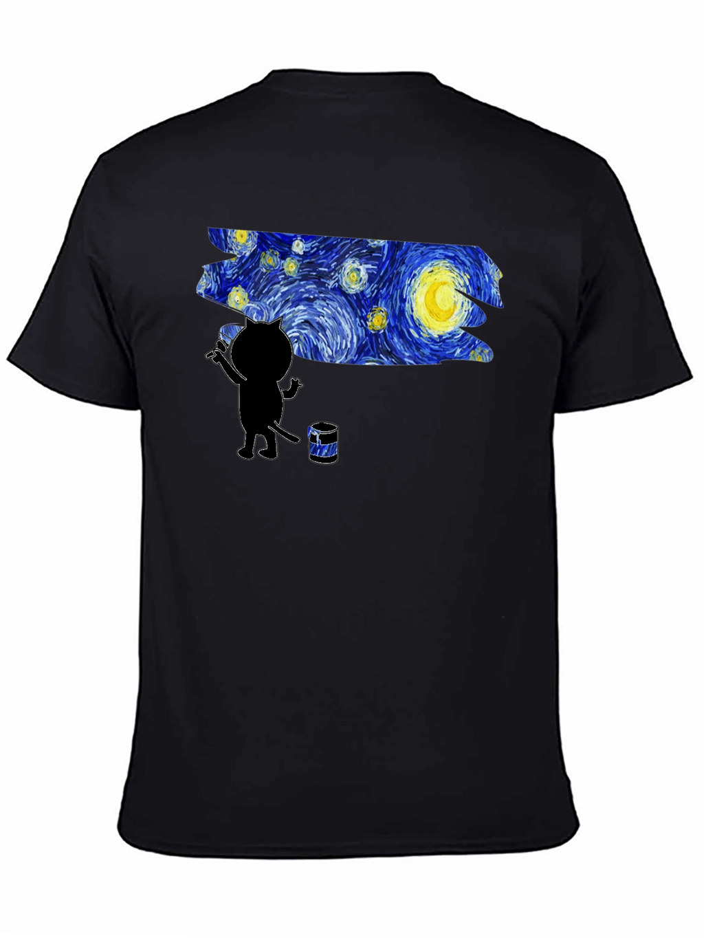 Starry Night Cat Artist Graphic Tee - Black