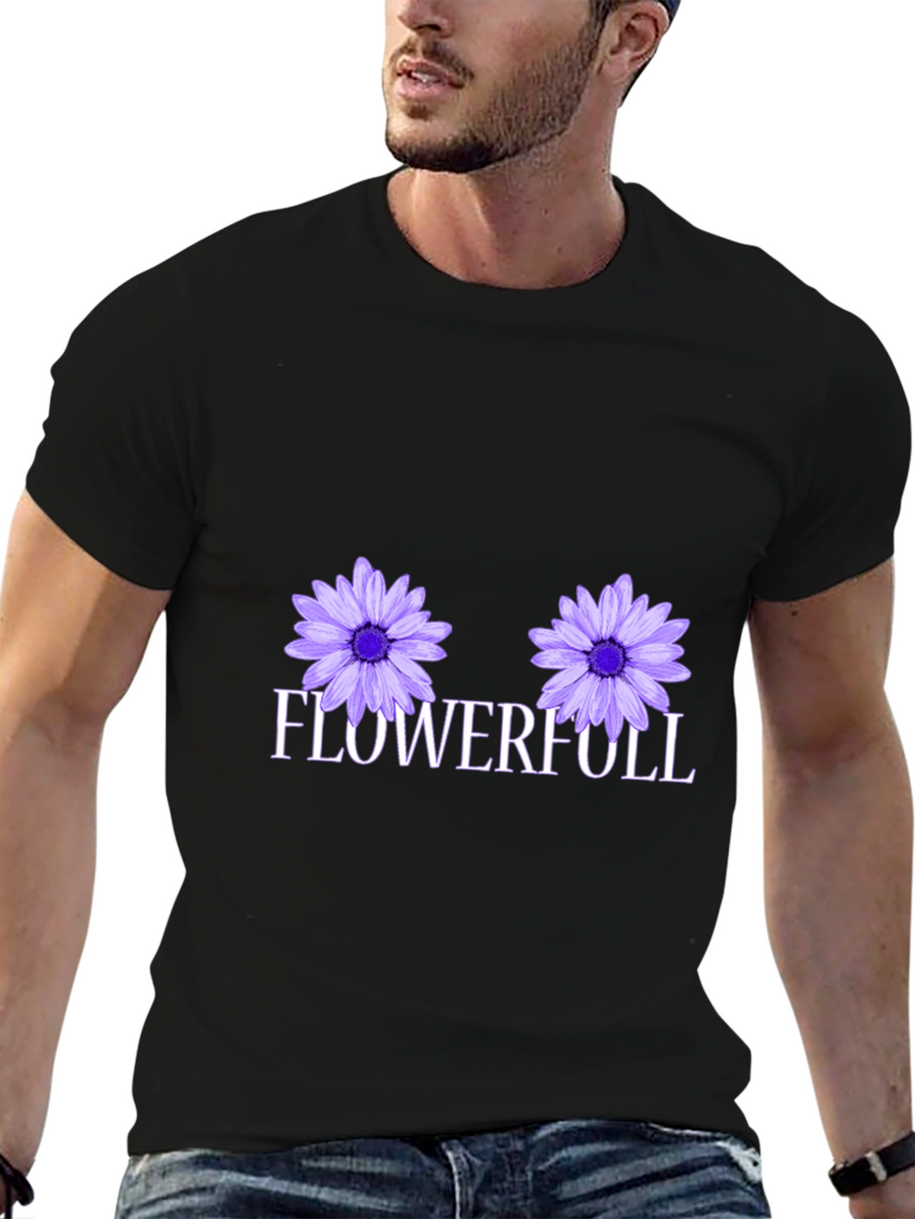 Flowerfull Graphic Tee - Black Cotton T-Shirt