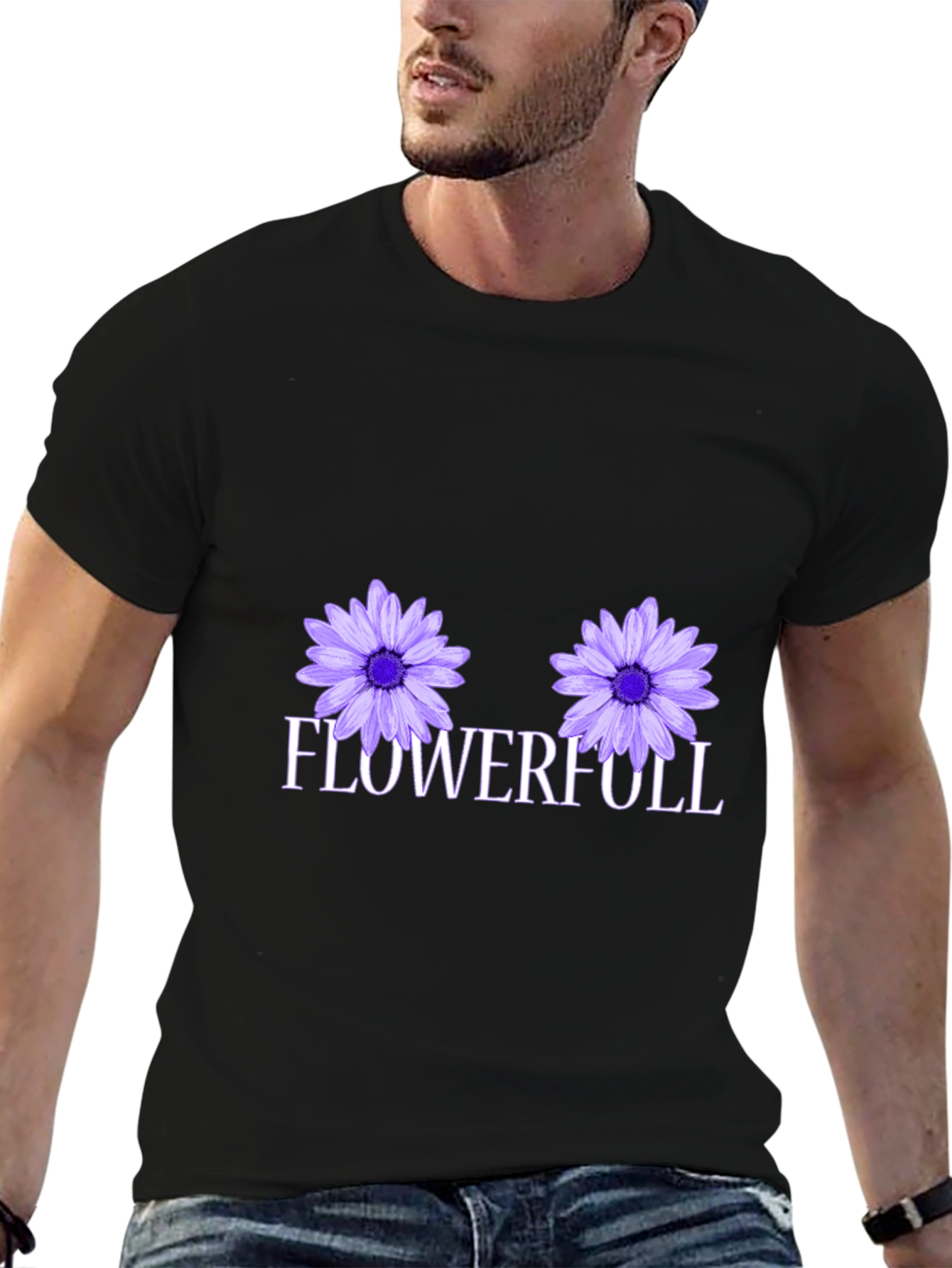 Flowerfull Graphic Tee - Black Cotton T-Shirt