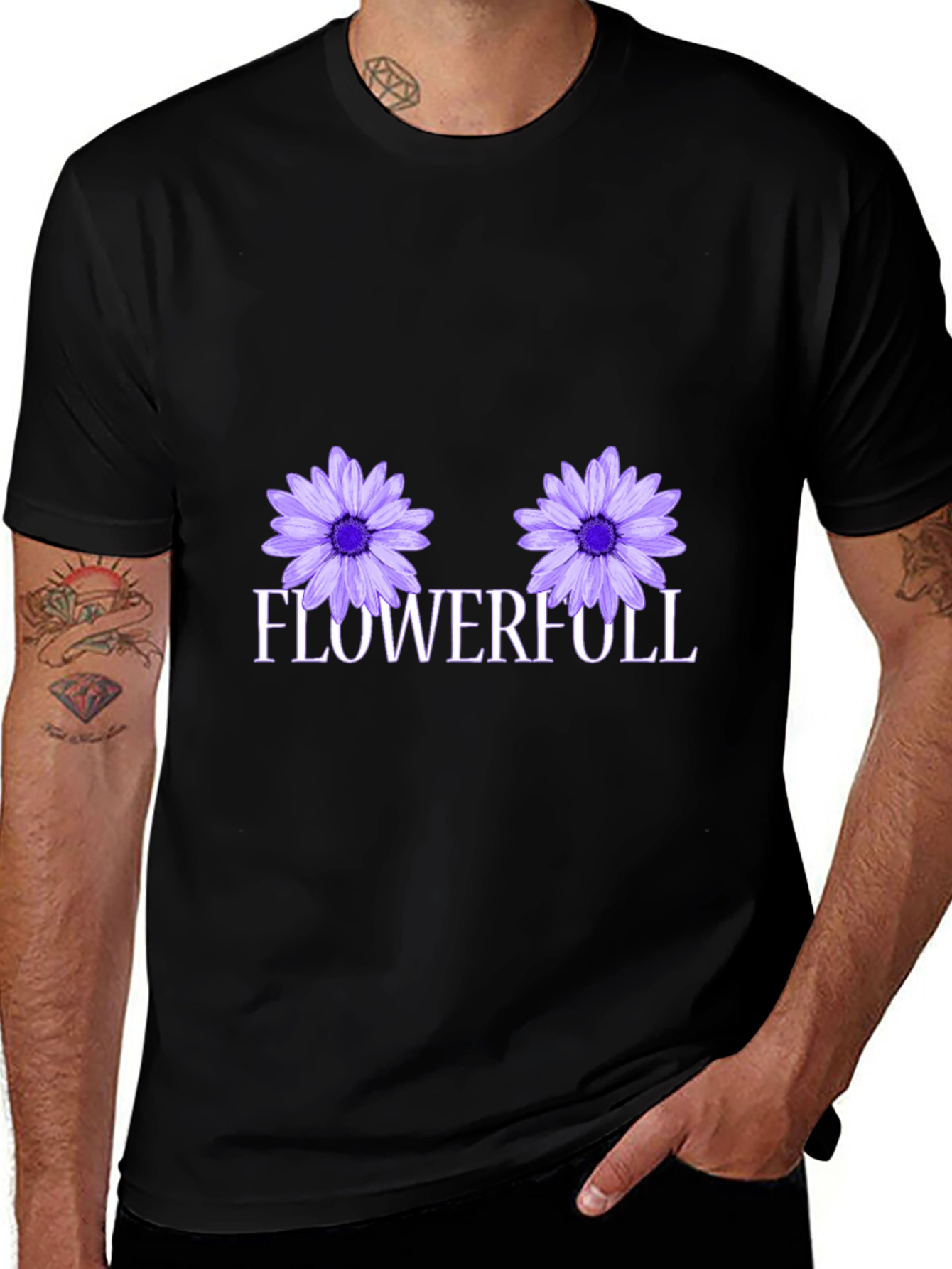 Flowerfull Graphic Tee - Black Cotton T-Shirt
