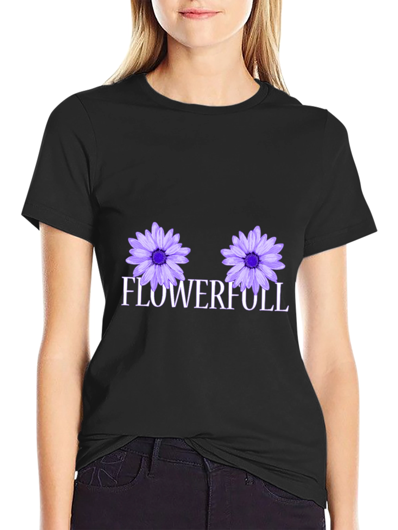 Flowerfull Graphic Tee - Black Cotton T-Shirt