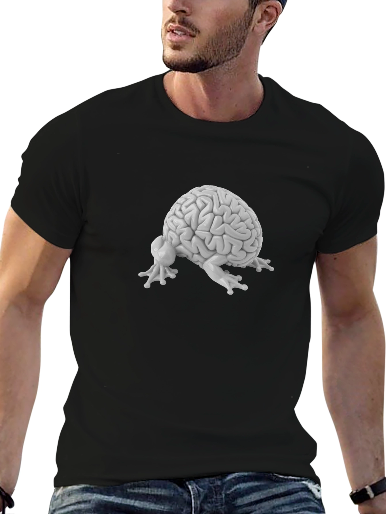 Brain Frog Graphic Tee - Black Cotton T-Shirt