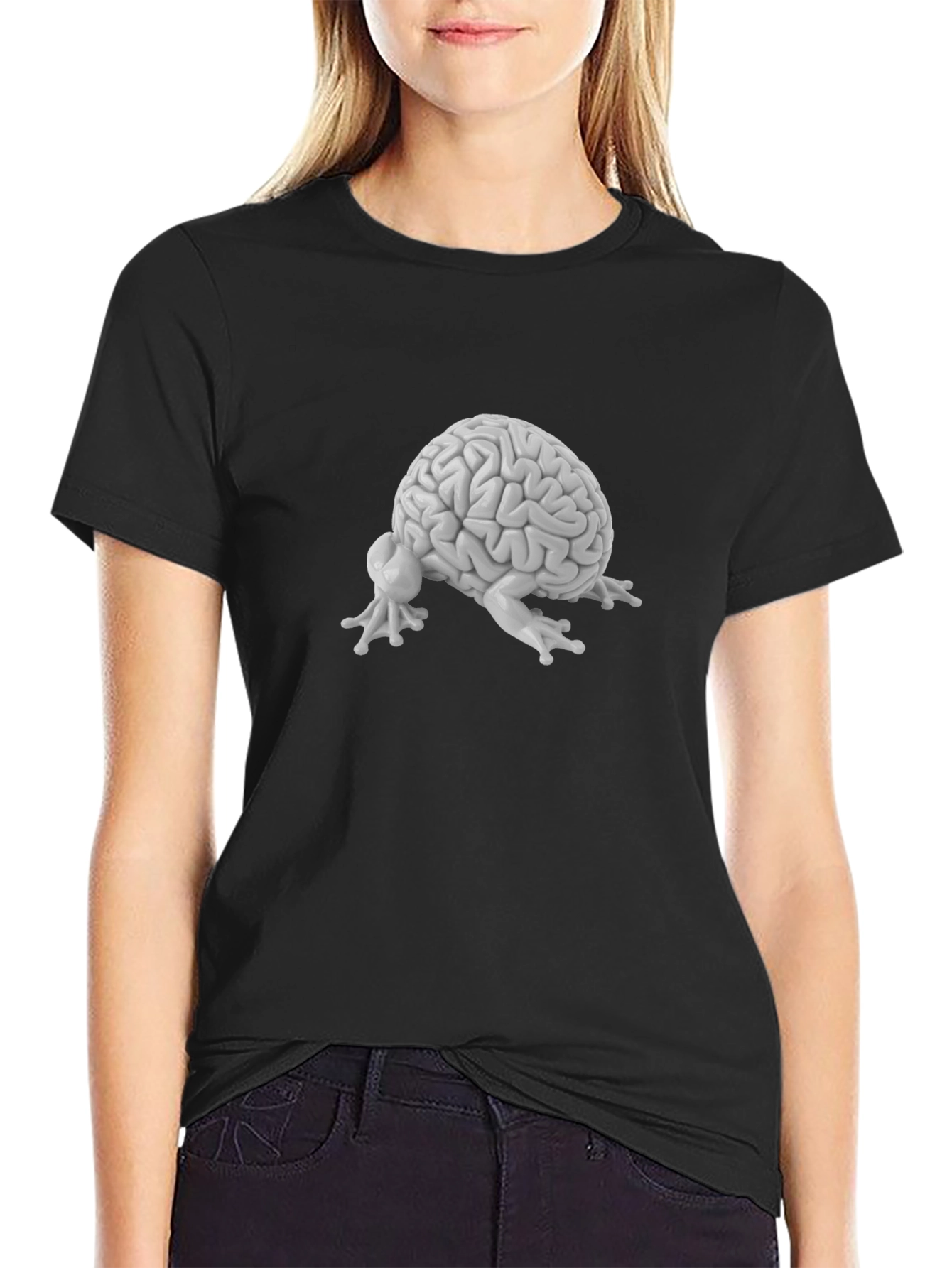Brain Frog Graphic Tee - Black Cotton T-Shirt