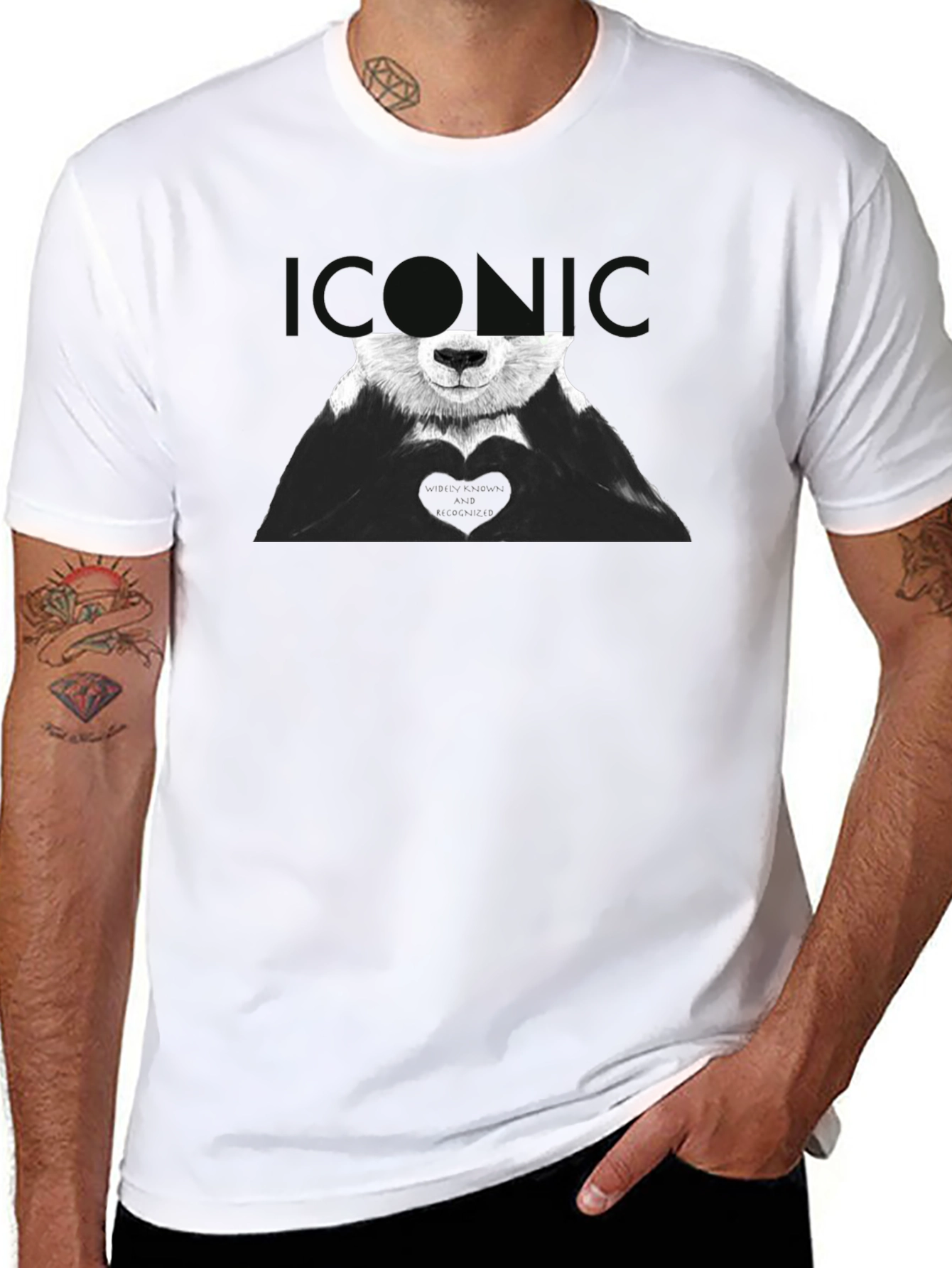 Iconic Panda Heart Graphic Tee - Black