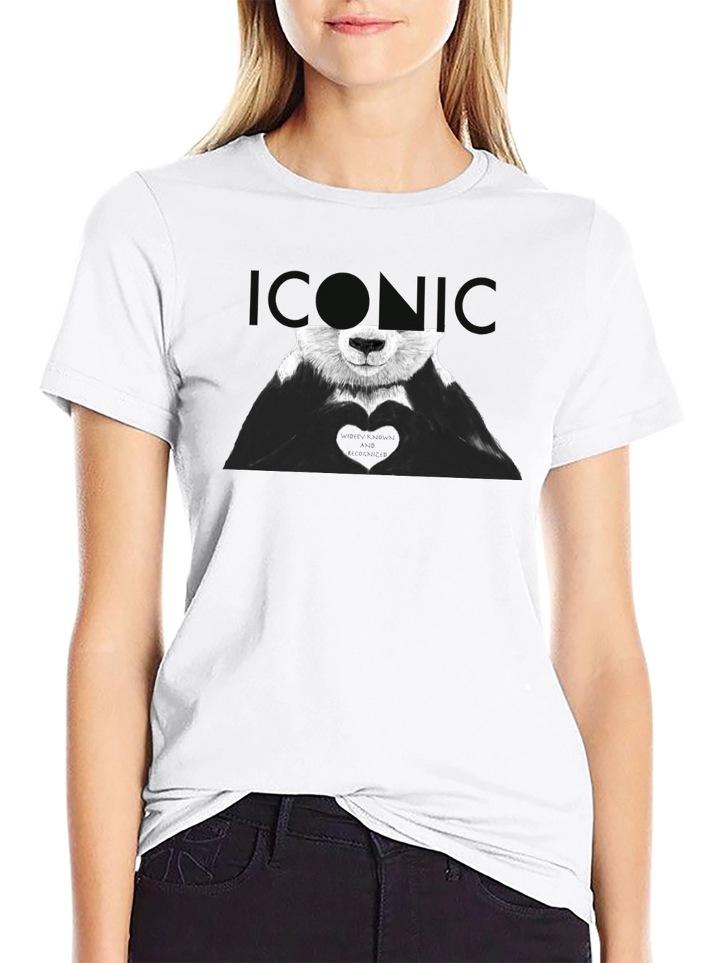 Iconic Panda Heart Graphic Tee - Black