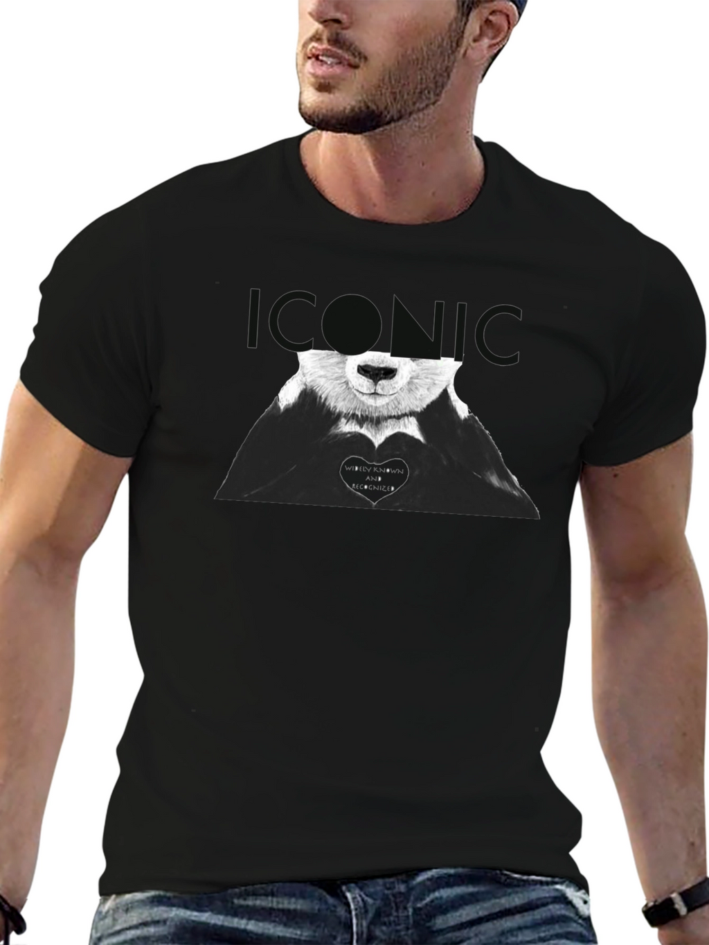 Iconic Panda Heart Graphic Tee - Black