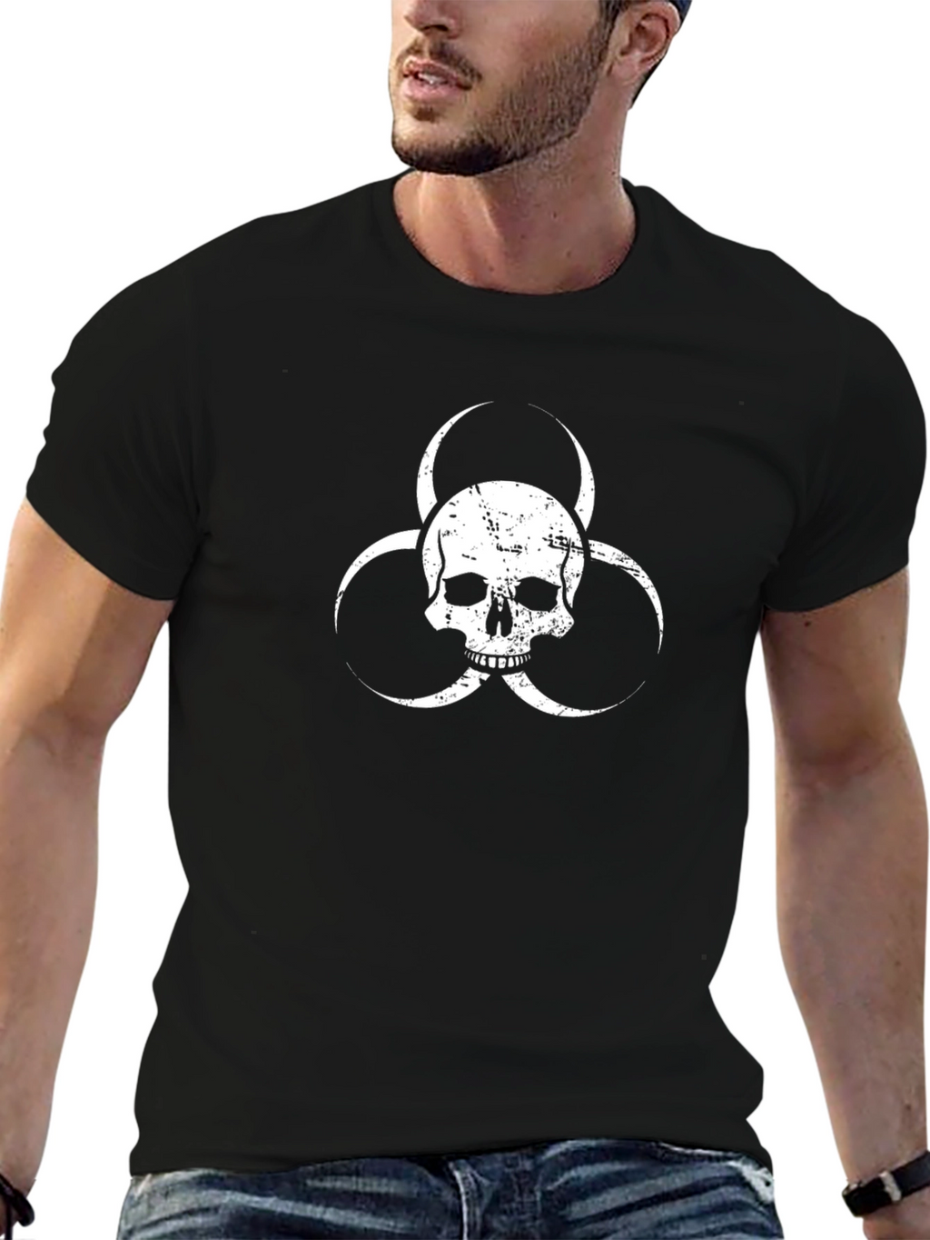 Skull Biohazard Symbol Graphic T-Shirt