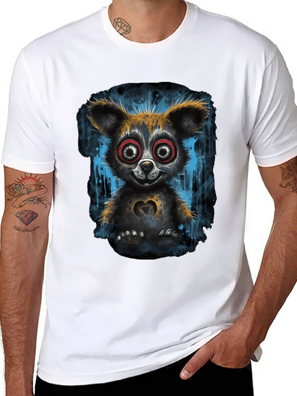 Creepy Cute Bear Graphic T-Shirt - Black
