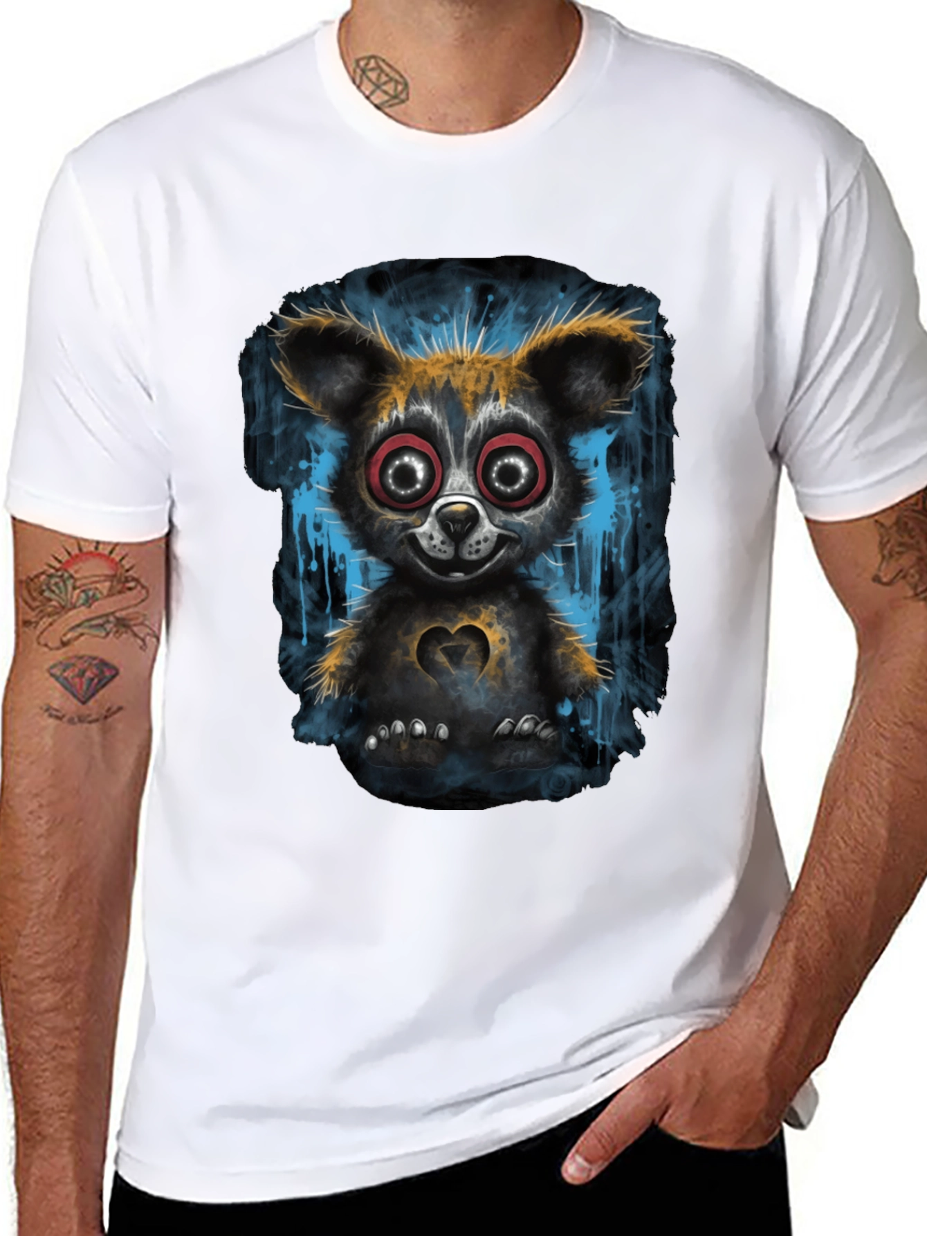 Creepy Cute Bear Graphic T-Shirt - Black