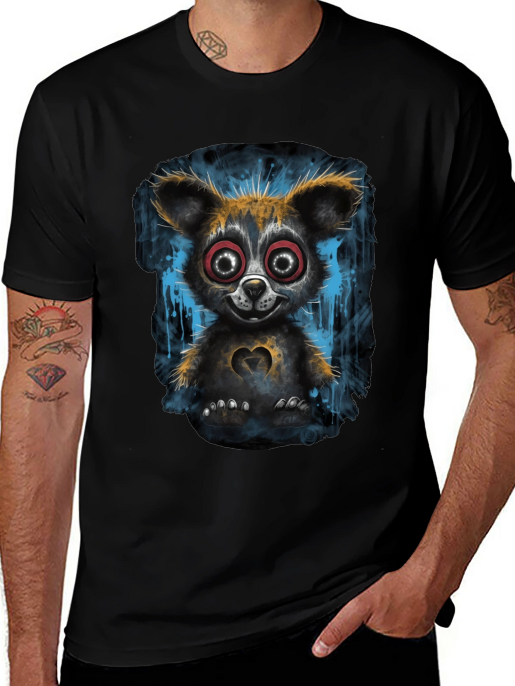 Creepy Cute Bear Graphic T-Shirt - Black