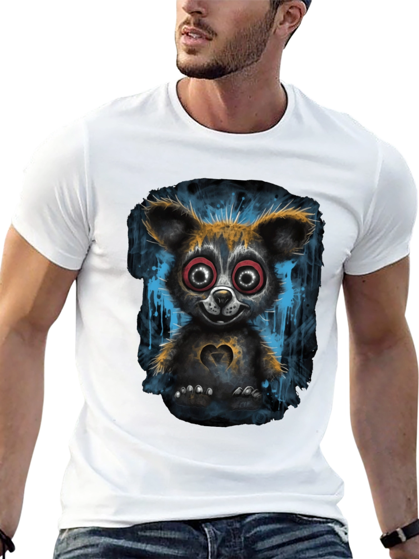 Creepy Cute Bear Graphic T-Shirt - Black