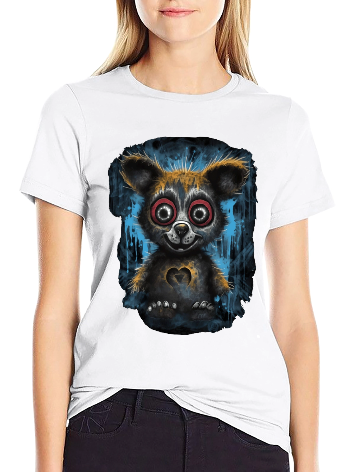 Creepy Cute Bear Graphic T-Shirt - Black