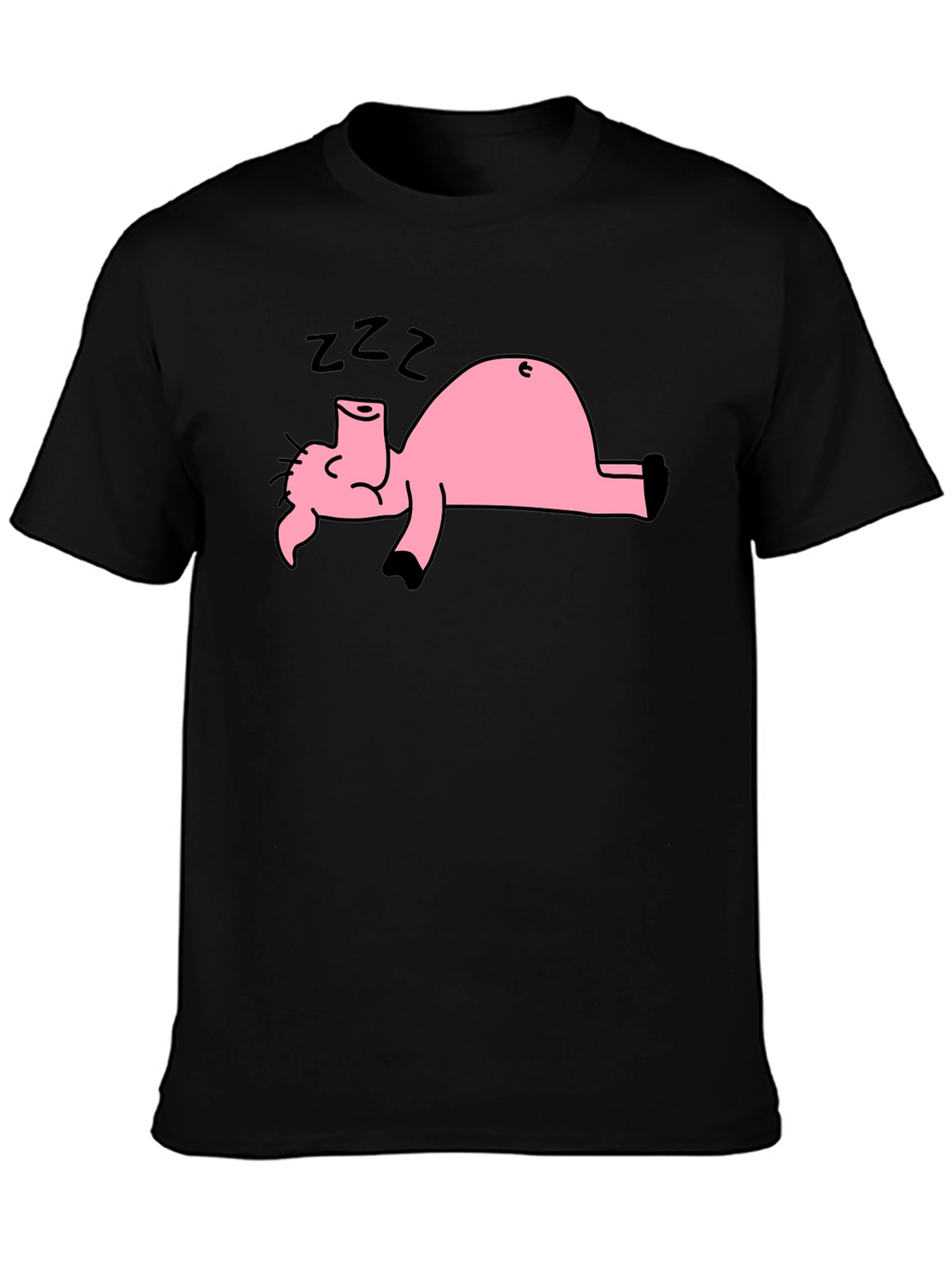 Black T-Shirt with Sleeping Pig Graphic