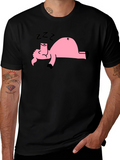 Black T-Shirt with Sleeping Pig Graphic